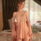 Sweet Embroidered Lace Halter Backless Sleep Dress Peach Passion