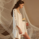 Ice Silk Lace Patchwork Nightgown Peach Passion