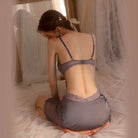 Seductive Lace Sheer Steel Ring Gathered Nightwear Peach Passion