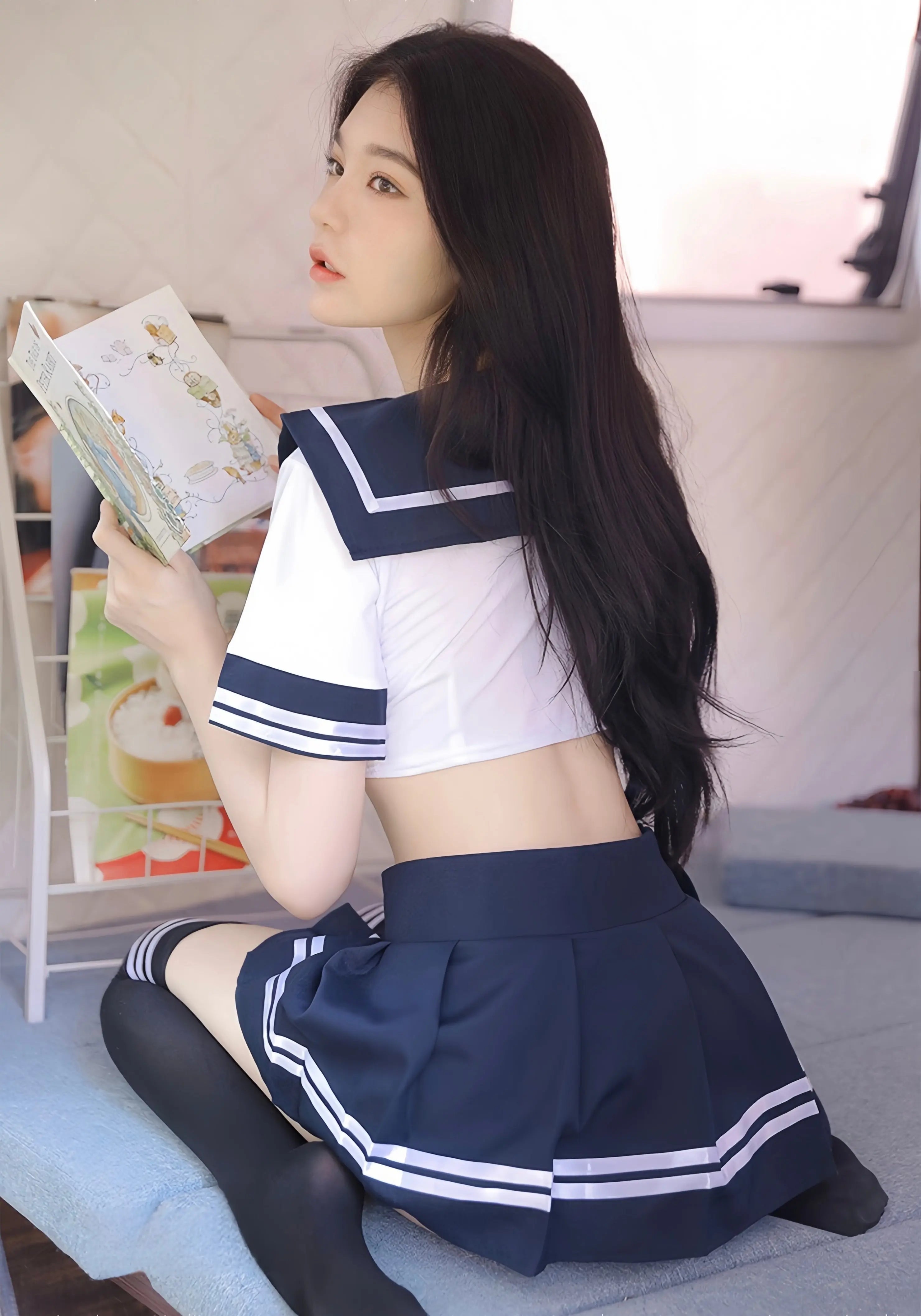 Innocent Exposed Waist Student Uniform Peach Passion