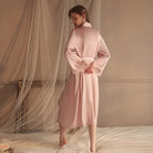 Elegant Satin Charmeuse Lounge Robe Set with Tie-Waist - Autumn/Winter Collection Peach Passion