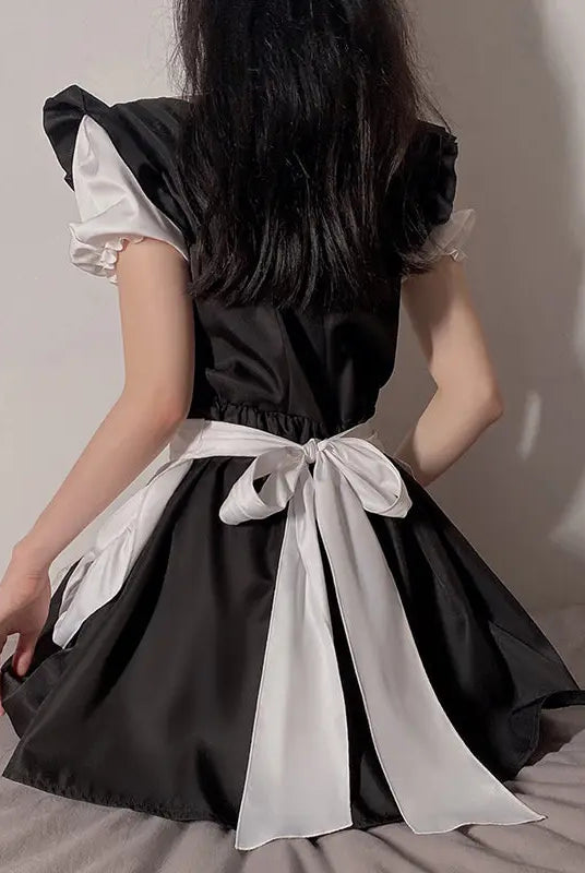 Sensual Easy-Off Sweet Maid Costume with Short Skirt and Japanese Apron Peach Passion