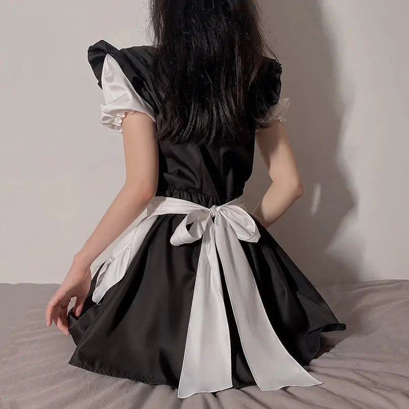 Sensual Easy-Off Sweet Maid Costume with Short Skirt and Japanese Apron Peach Passion