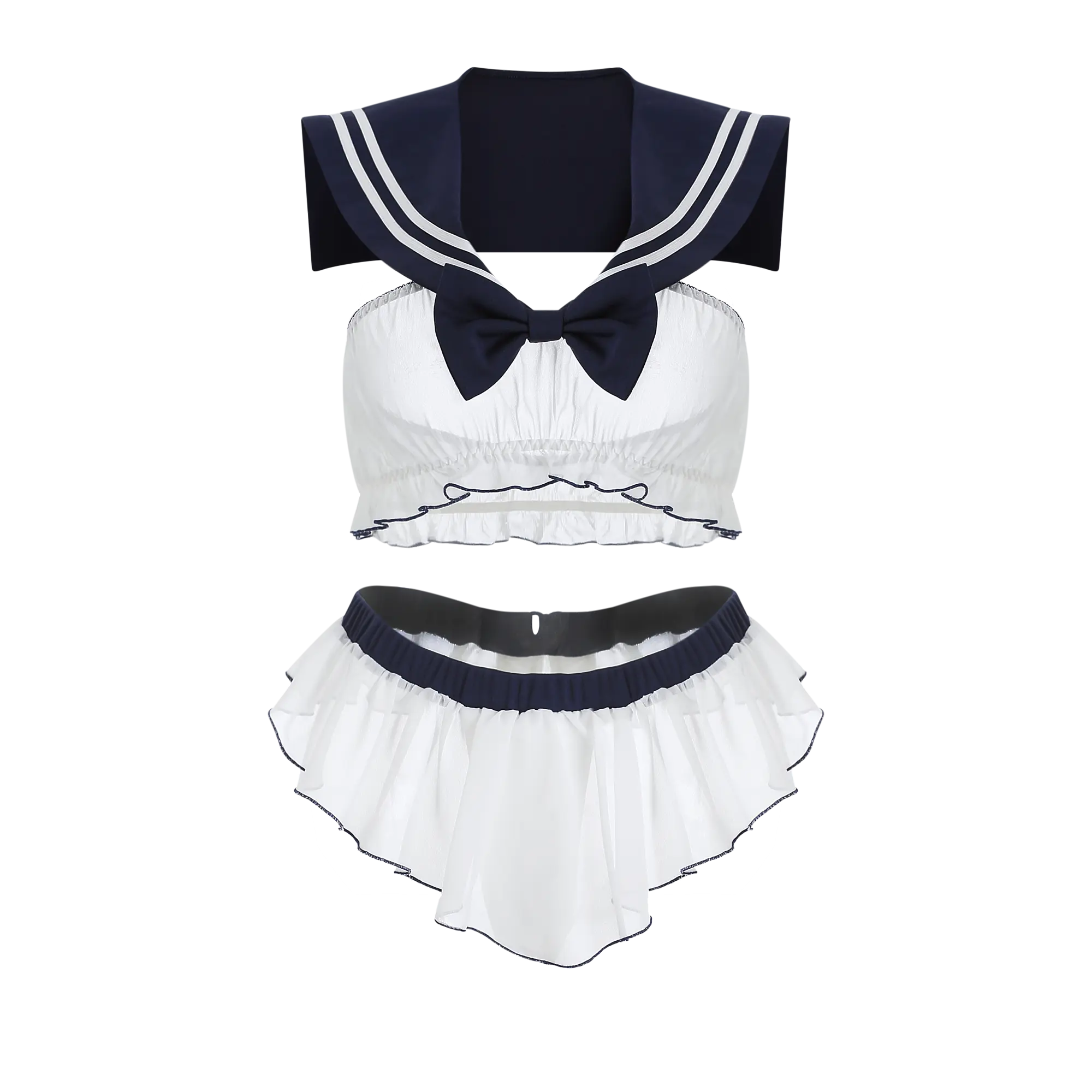 Sensual Sheer Three-Piece Schoolgirl Sailor Uniform Lingerie Set Peach Passion