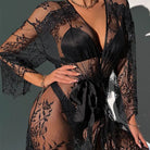 Sizzling Sheer Mesh Deep V Tie-Front Comfort Robe Uniform Set Peach Passion