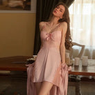 Seductive Lace Sheer Steel Ring Gathered Nightwear Peach Passion