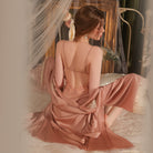 Sexy Backless Split Halter Neck Nightgown Peach Passion